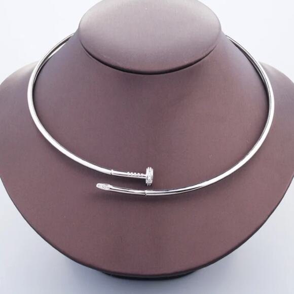 Silver Nail Zircon Choker Necklace Luxury Minimalist - Picture 2 of 6